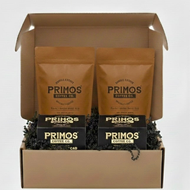 Fresh Specialty Coffee Gift Box 4 Items | Texas | Primos Coffee Co