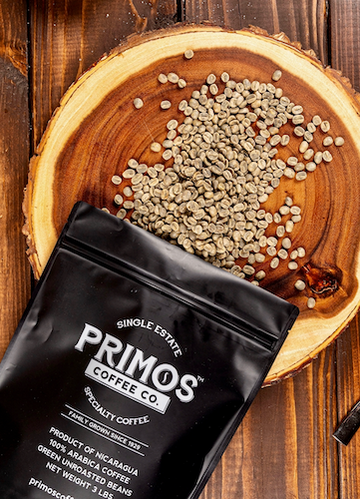 Open image in slideshow, Primos Coffee Company is single estate specialty coffee that has been family grown since 1929. Unroasted green coffee beans are offered in a three pound resealable bag. These arabica beans are fully washed, from the farm's best lots and have a very low number of defects. Perfect for home roasters. Decaffeinated raw beans available!